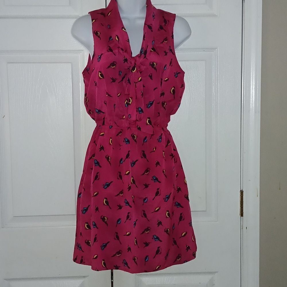 Accidentally in Love magenta bird print dress sleeveless fit and flare Sz M NWOT